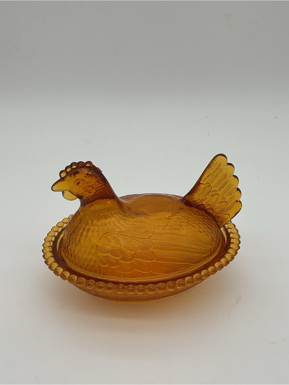 Vintage Indiana Glass Amber Colored Hen-on-Nest Covered Dish